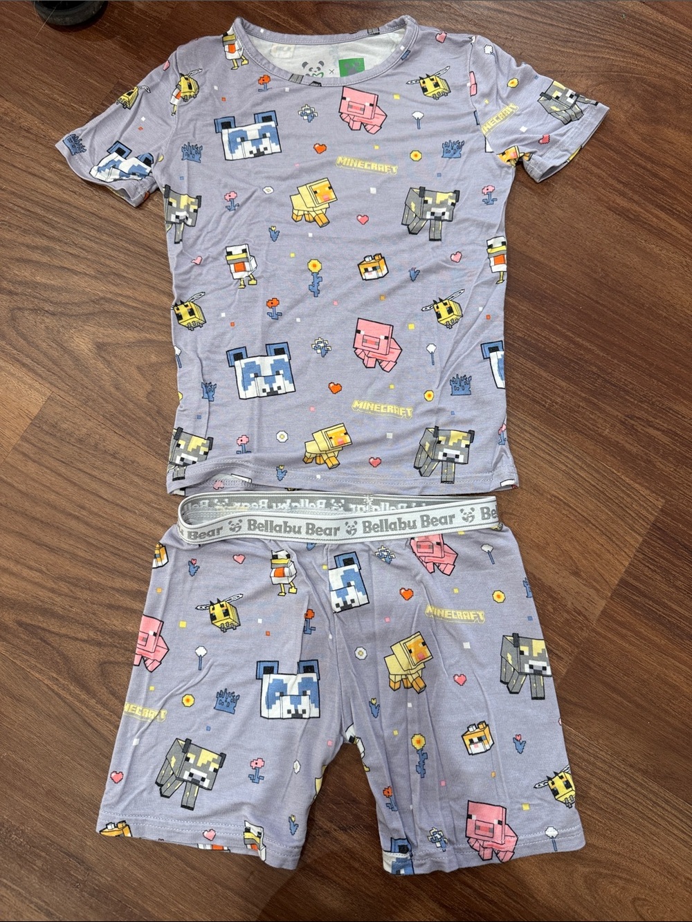 Minecraft Short Sleeve Pajama Set for Kids in Light Purple by Bellabu Bear